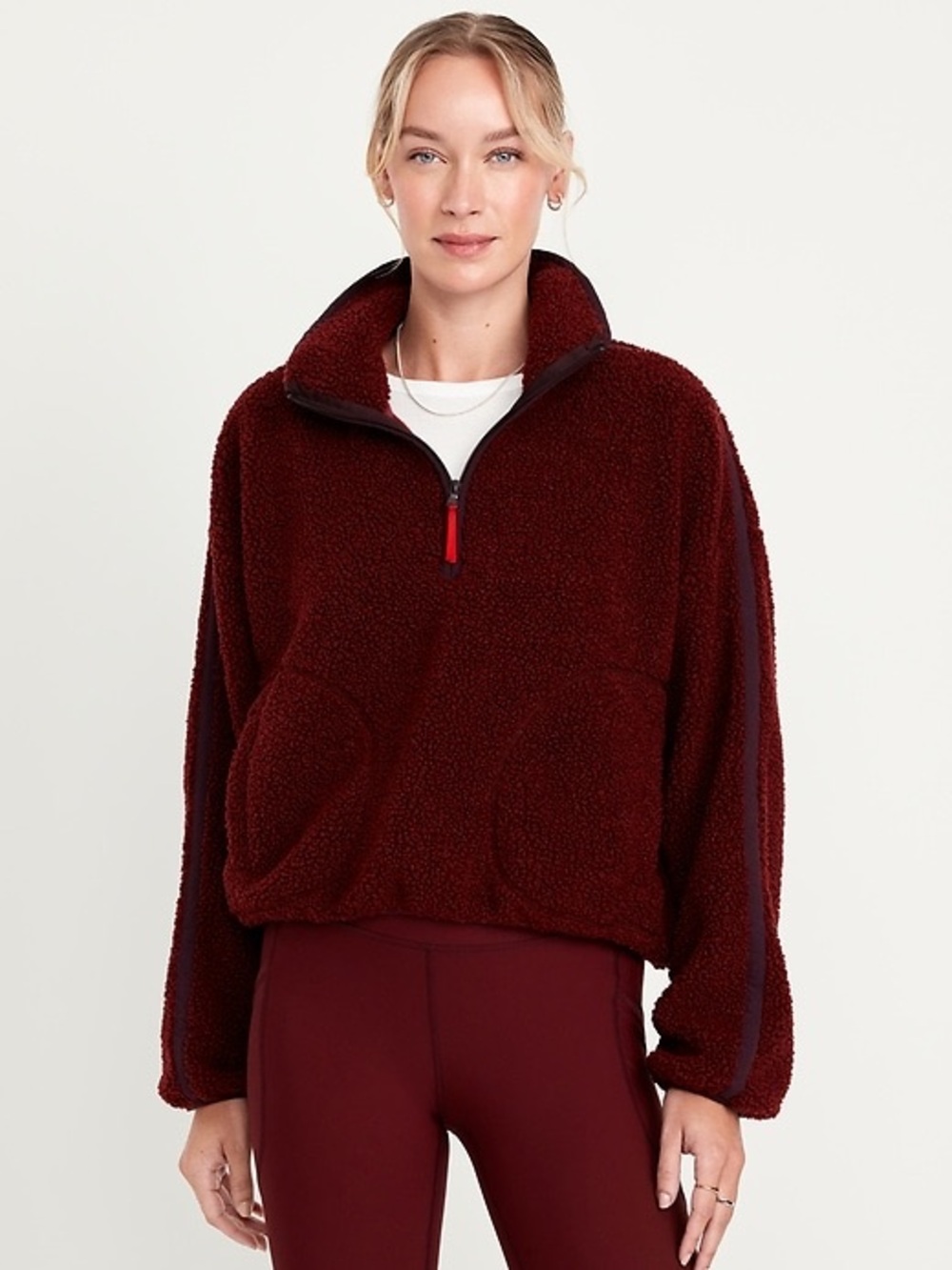 Old Navy Women's Burgundy Sherpa Half-Zip Jacket